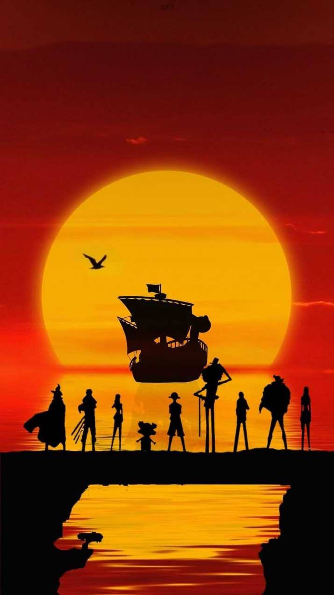 One Piece Silhouette Sunset iPhone Wallpaper