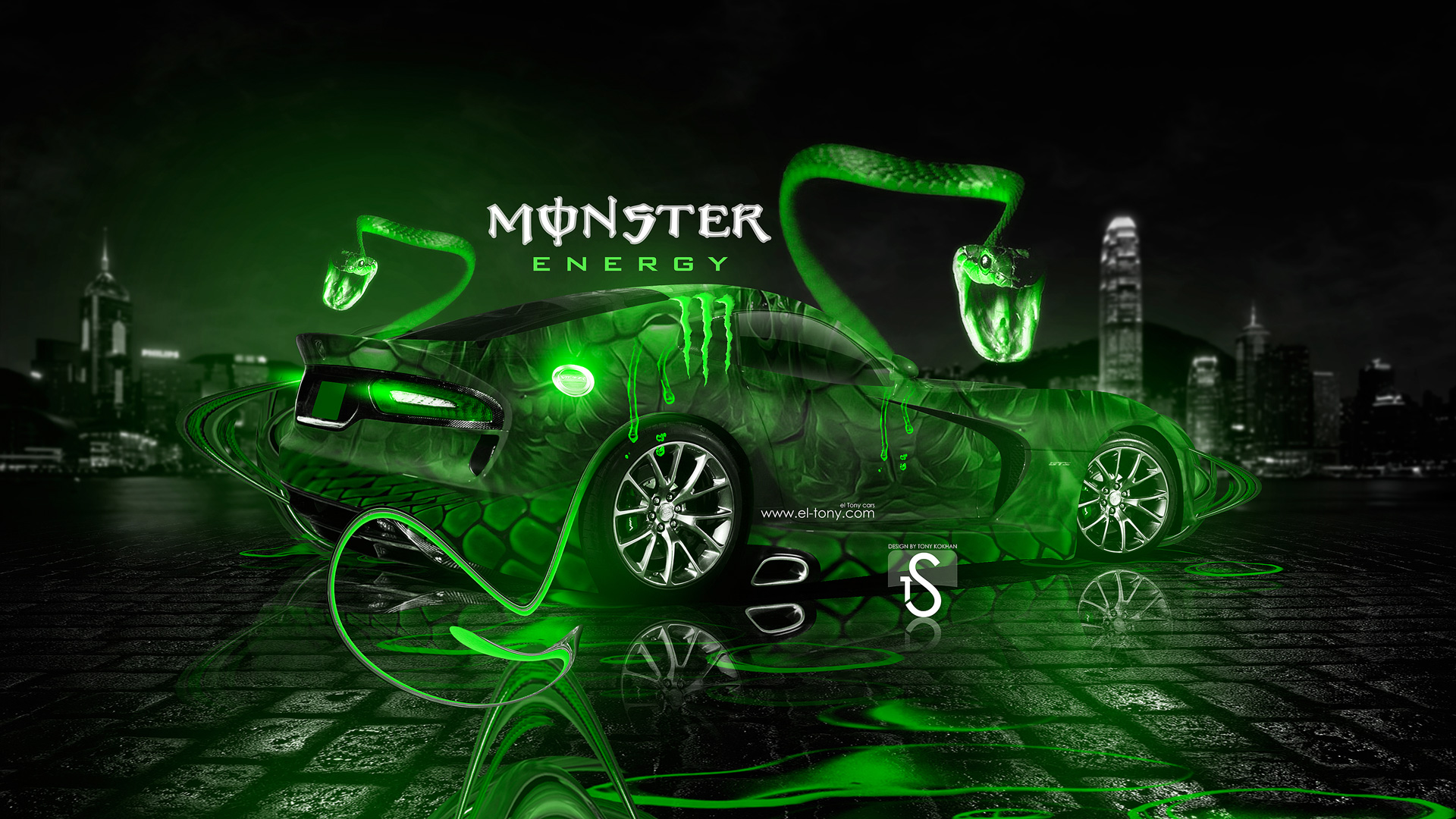 Monster Energy Dodge Viper Srt V Fantasy Snake City Car Green