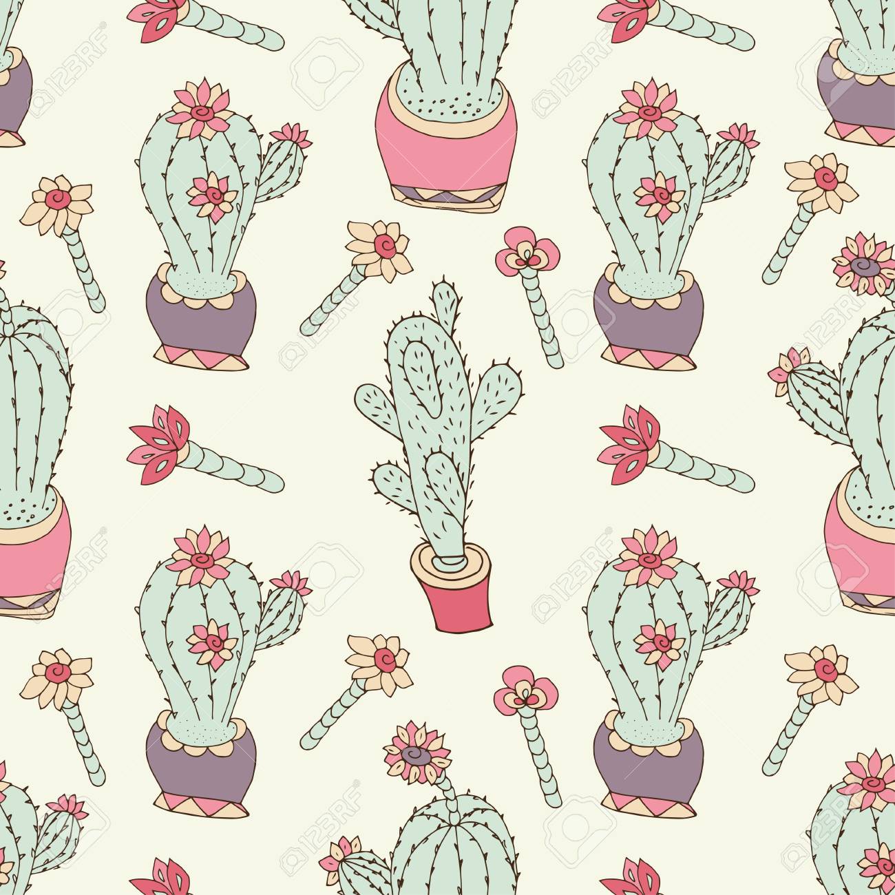 Cactus Wallpaper Background Texture Seamless Sketch Doodle