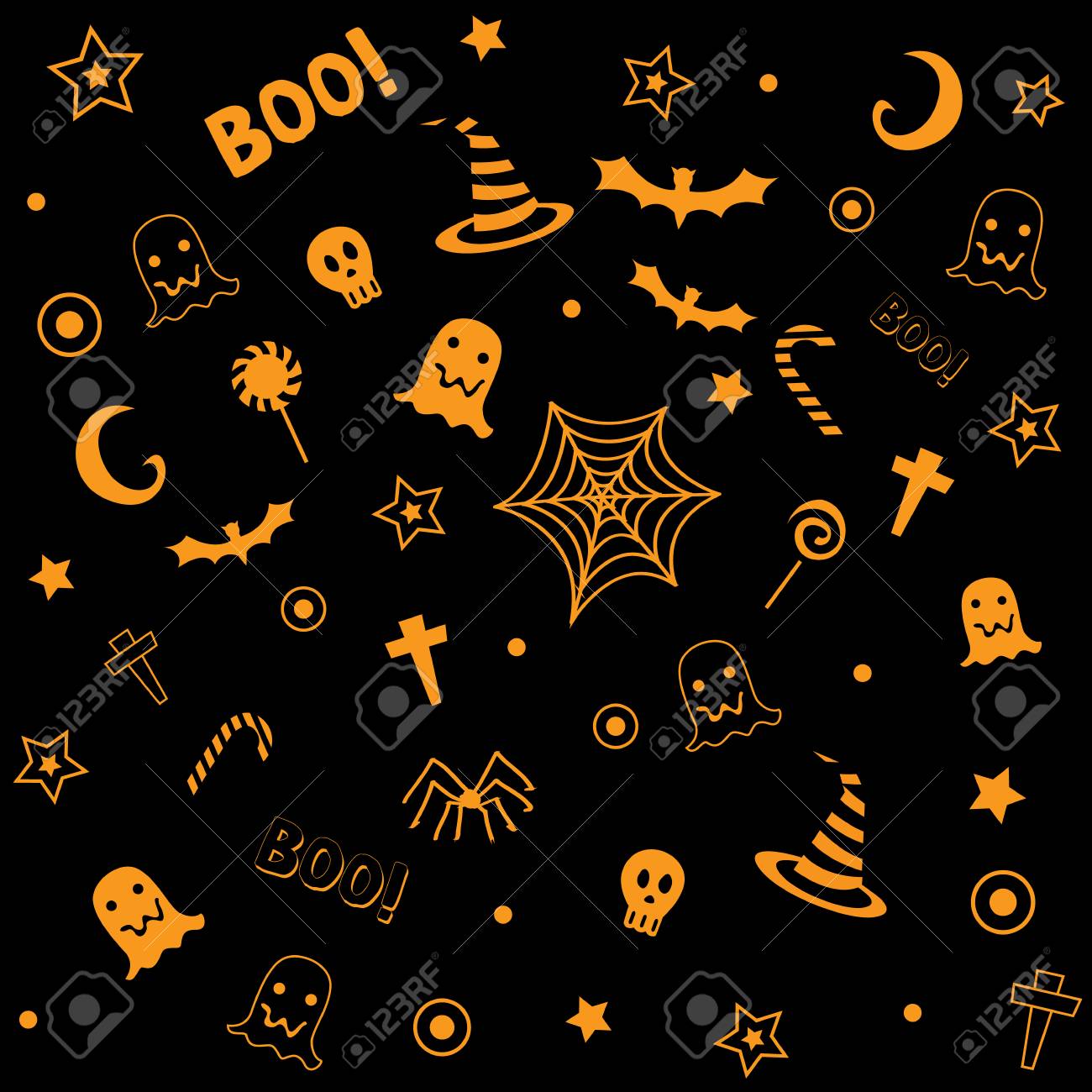 Halloween Symbol Design Decoration Into Seamless Pattern For