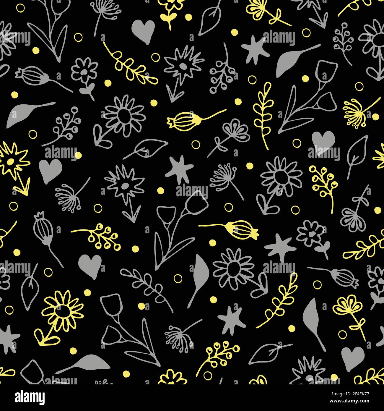 Seamless Vector Pattern With Small Flowers On Black Background