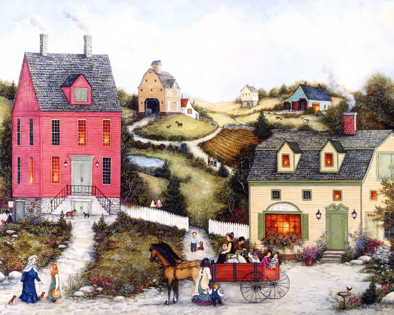 Linda Nelson Stocks Folk Art Calendar Americana Villages And Country