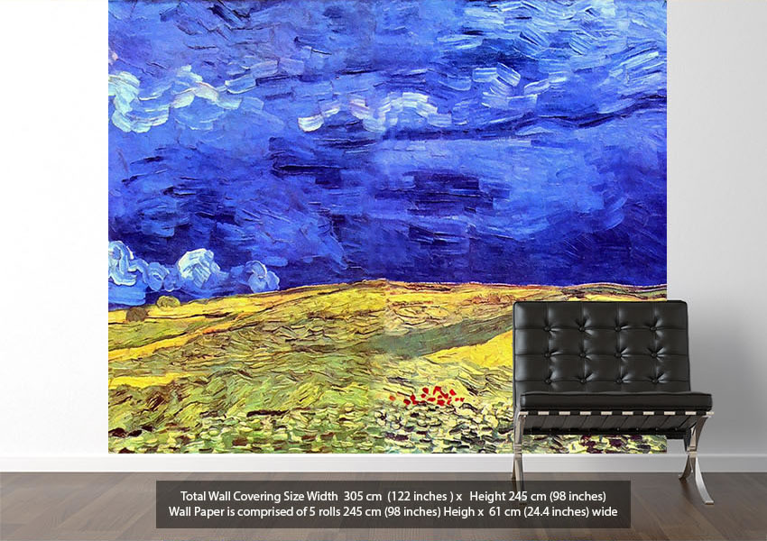 Art Classic Field Under Storm Heaven By Van Gogh Wallpaper Murals