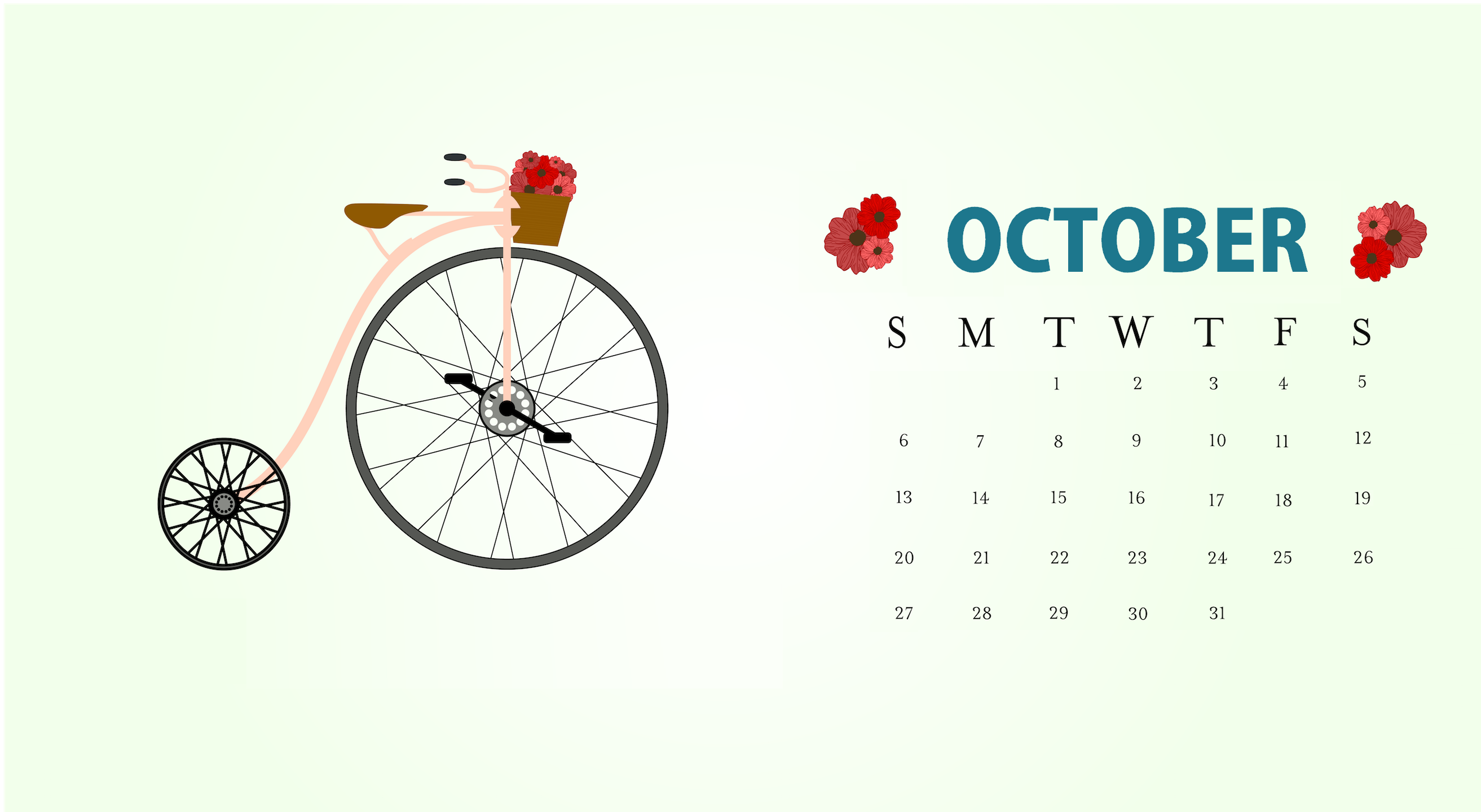 October Calendar Plant Floral Cute Desktop Wallpaper In