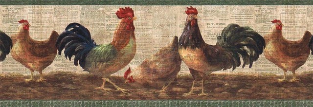 Layered Rooster Wallpaper Border Roll Country By