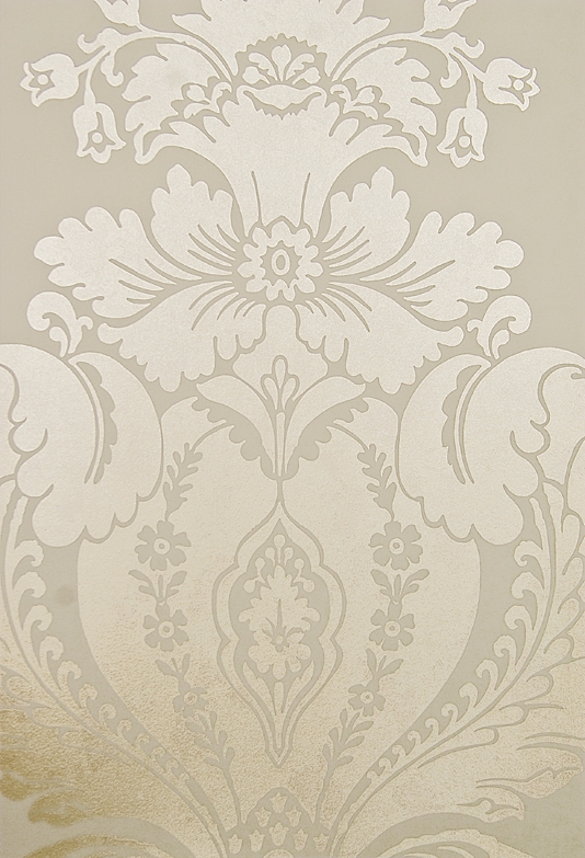 Print Metallic Mottled Gold Damask Design Wallpaper On Cream Paper