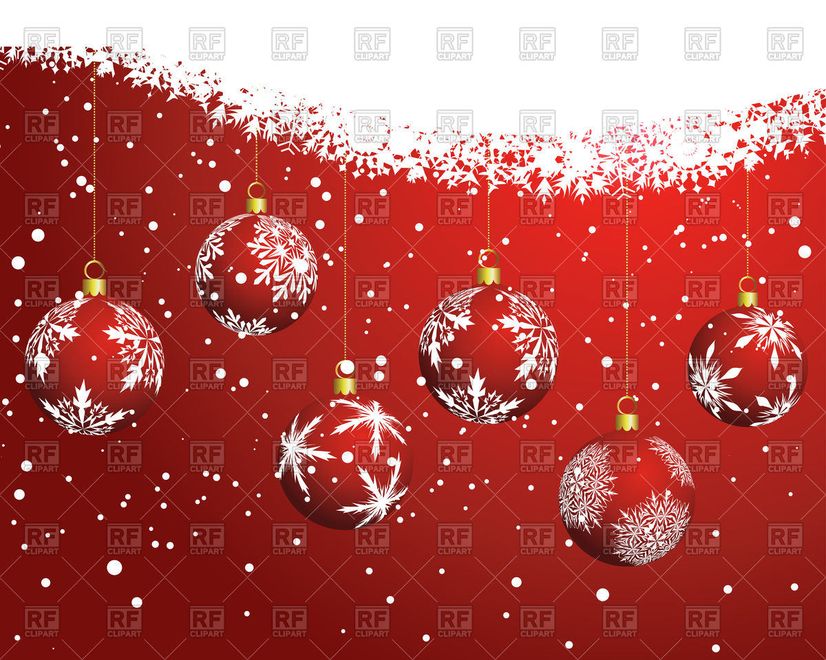 Red Christmas background with balls and snowflakes Vector Image of