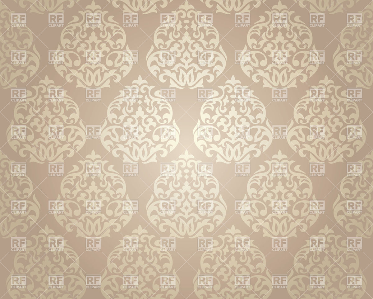 White Damask Ornament On Beige Background Seamless Wallpaper