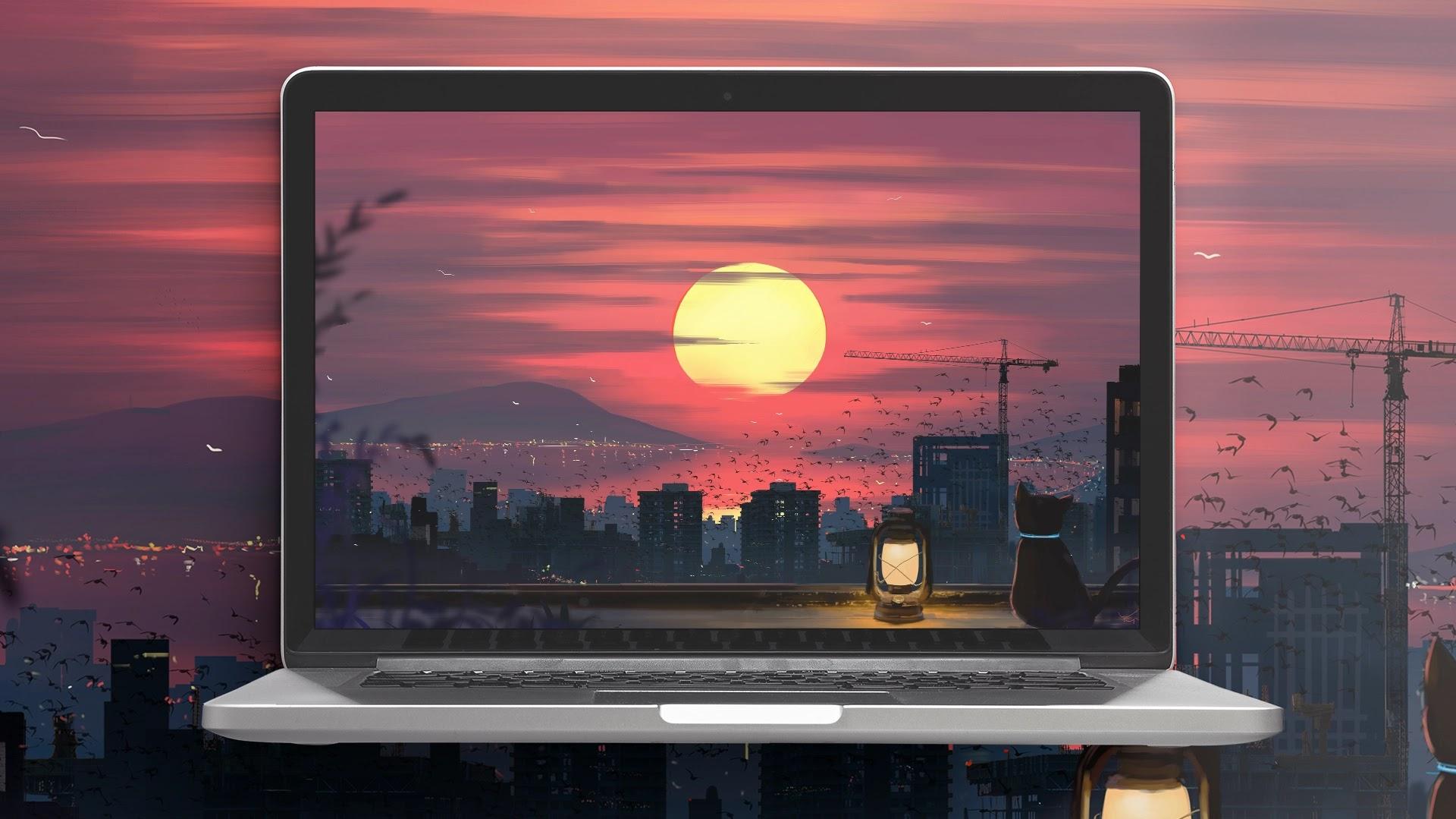 Wallpaper Laptop Beautiful Sunset Illustration