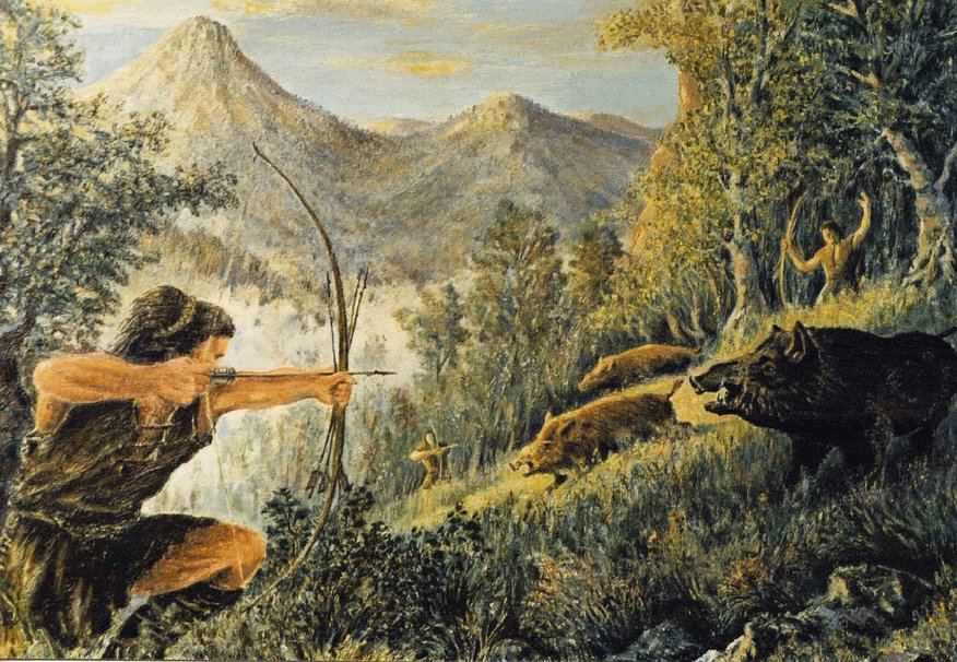 Prehistoric Hunting Scene Wallpaper