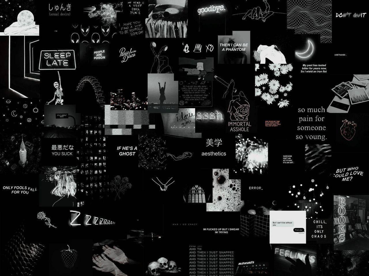 Black Theme Aesthetic Collage Laptop Wallpaper