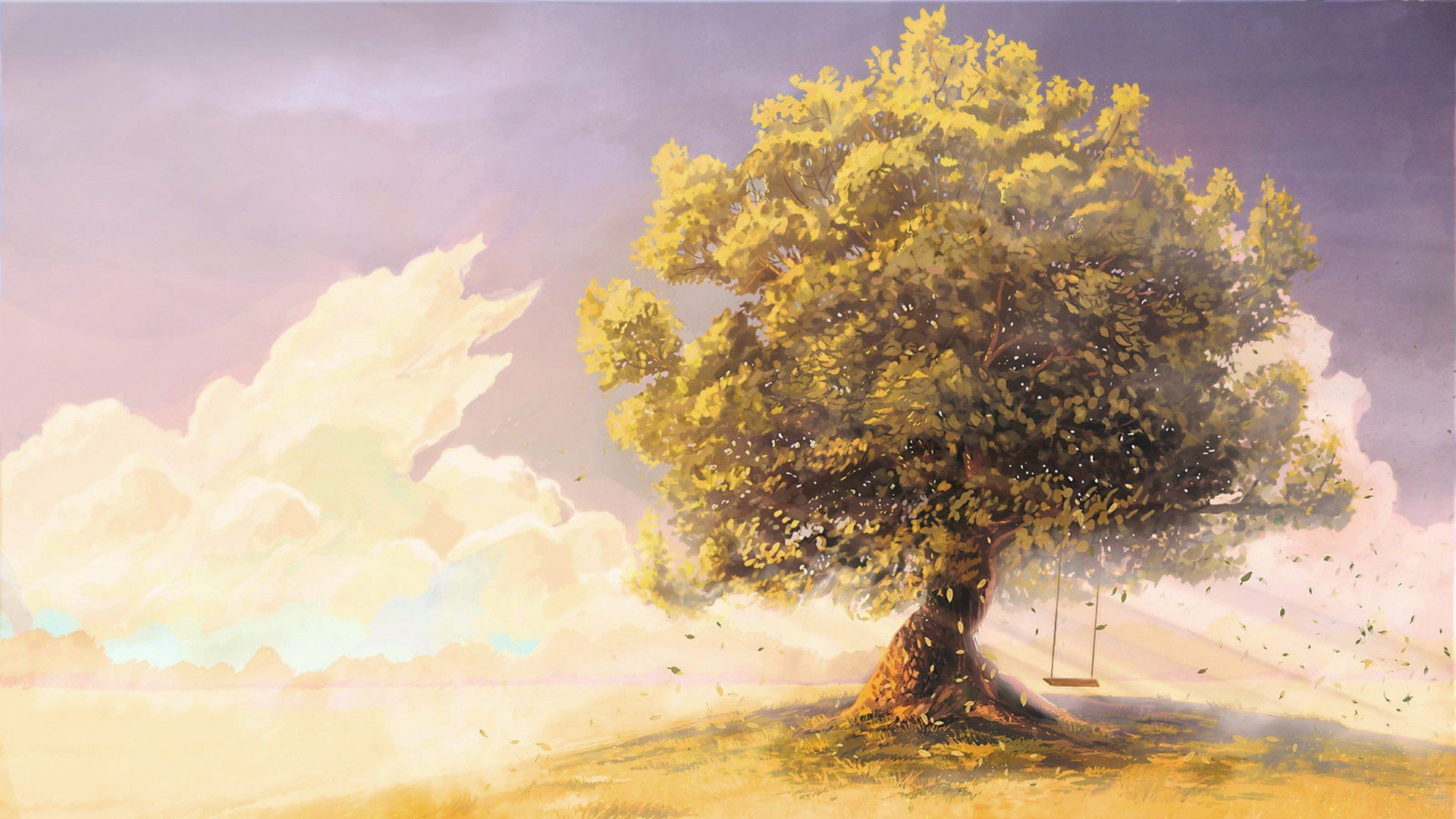 Swings Artwork Drawings Tree Sky Cloud Beautiful Anime