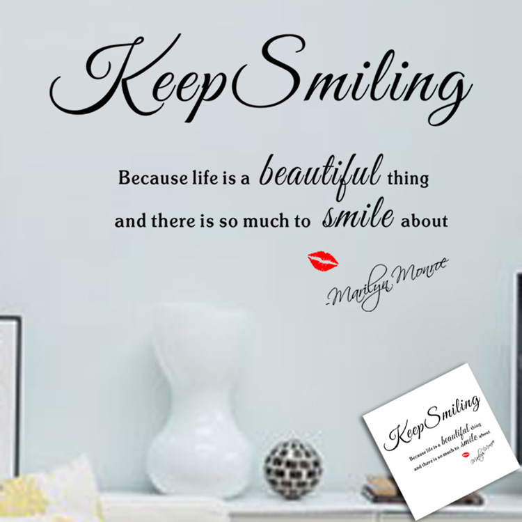 Keep Smiling Quote By Marilyn Monroe Kiss Home Decoration Wall