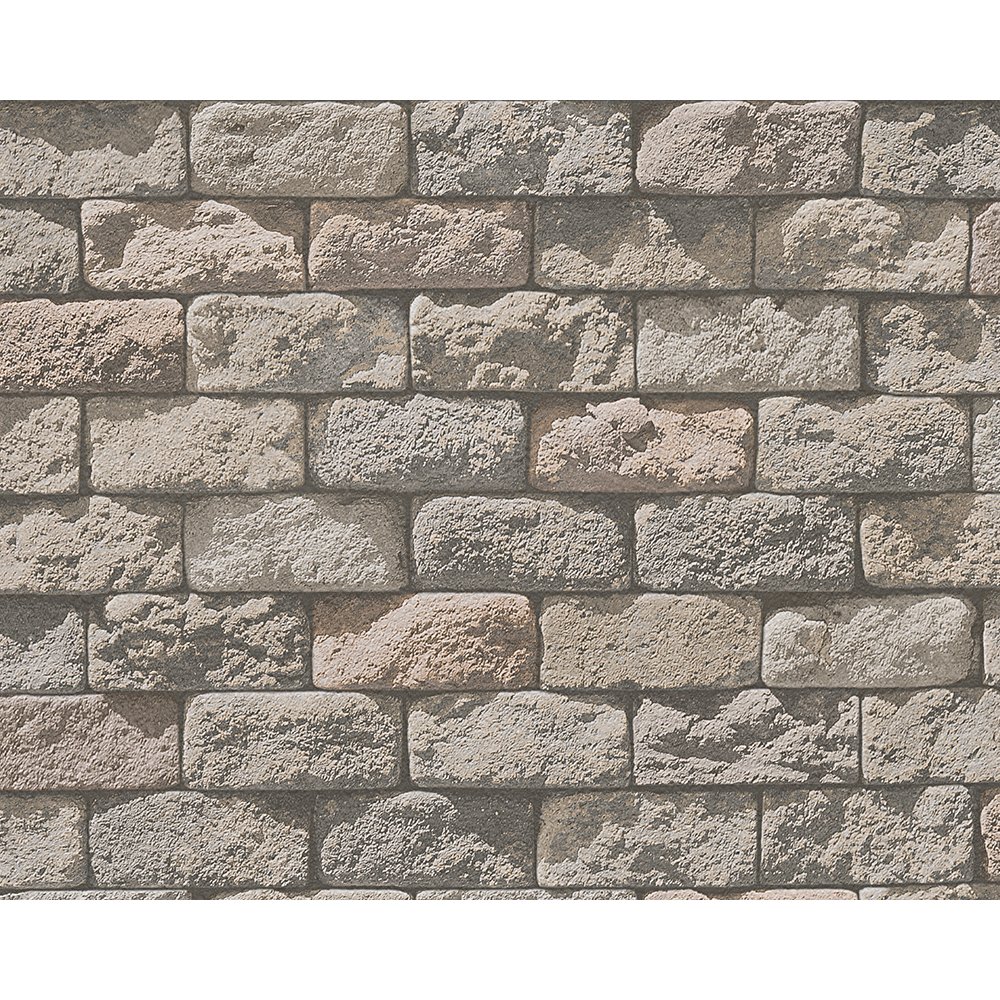 Stone Brick Pattern Realistic Photo Embossed Vinyl Wallpaper
