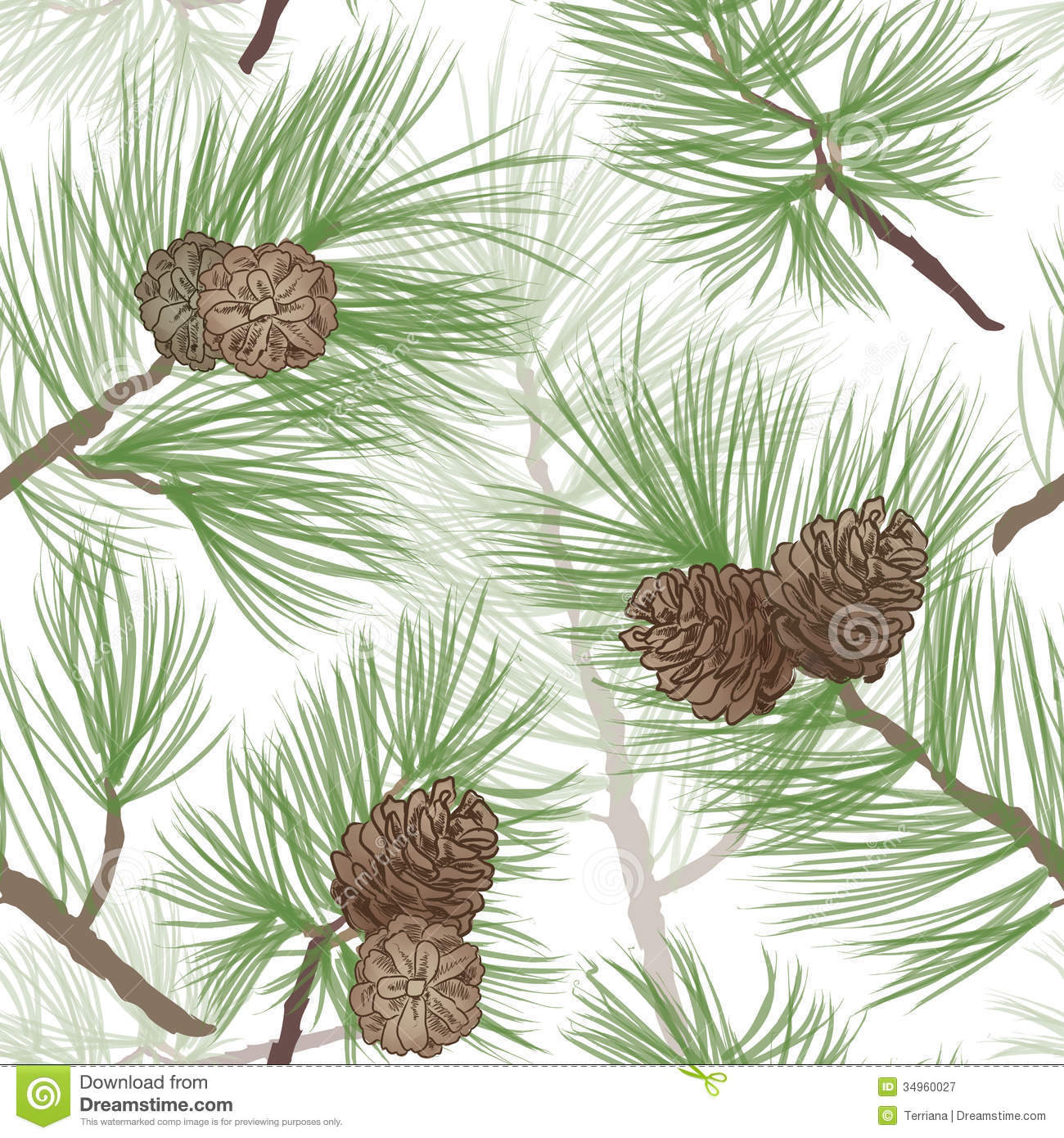 pinecone branch seamless background pine tree forest pattern pine cone