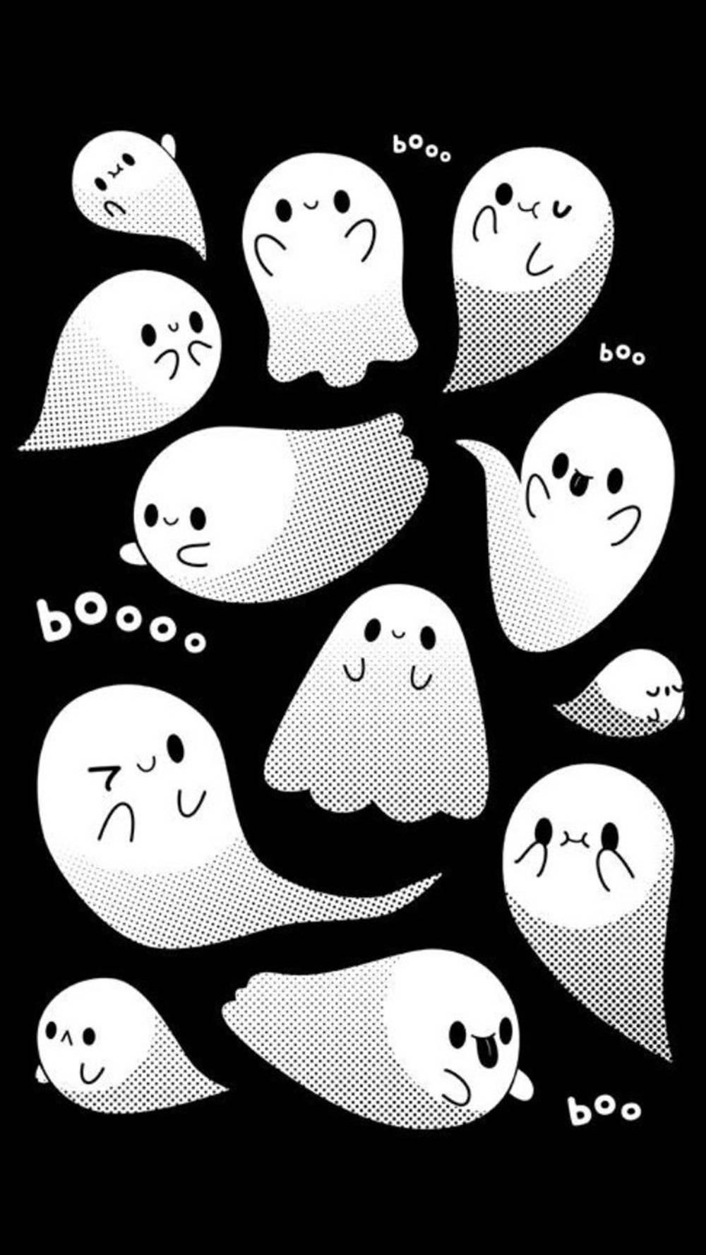 Cute Ghosts Aesthetic In Black Wallpaper