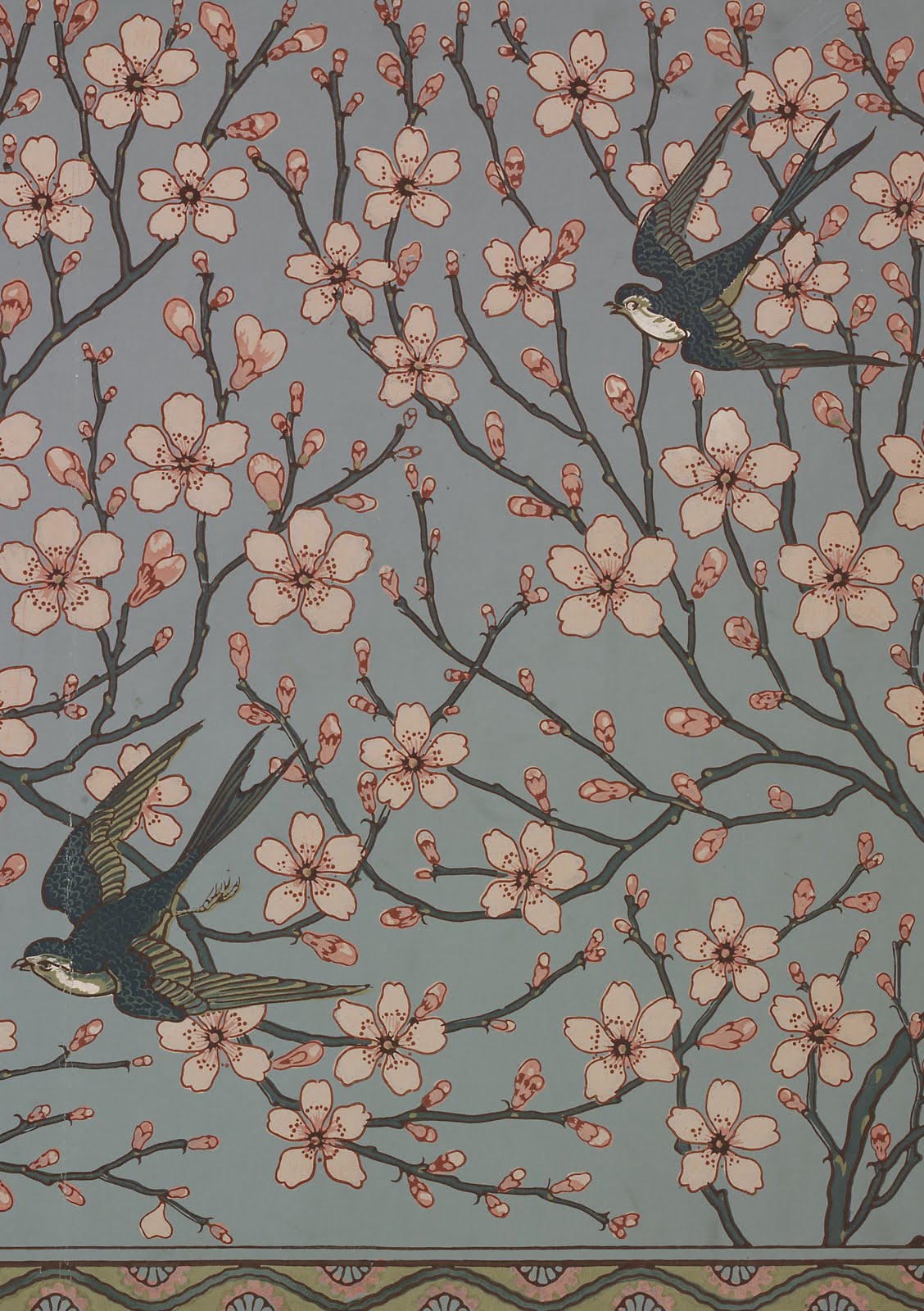 Almond Blossom and Swallow wallpaper frieze designed by Walter Crane