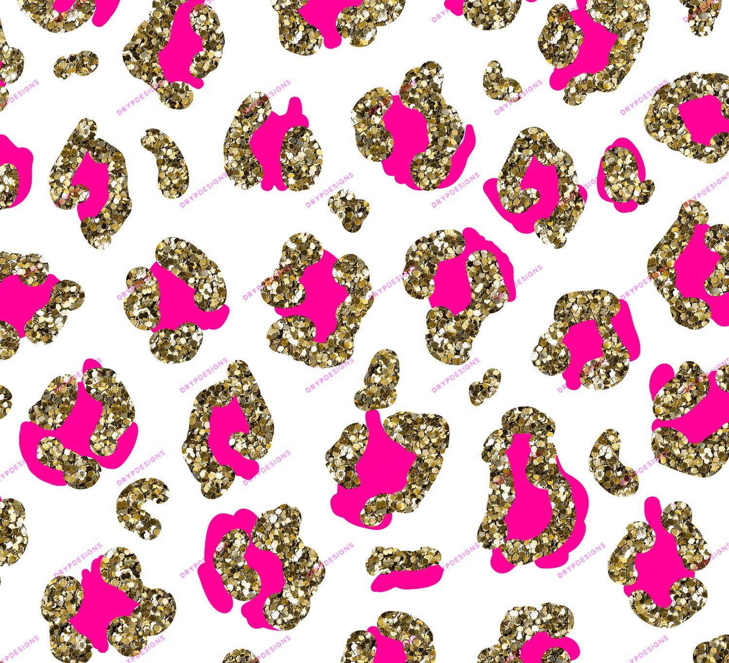 Gold Glitter Pink Leopard Print Seamless Pattern Drypdesigns
