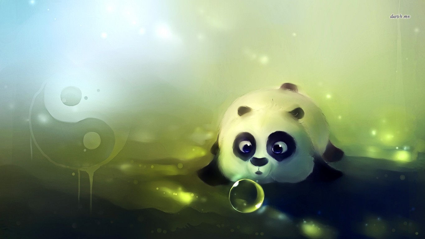 Cute Panda Playing With Bubbles Wallpaper Artistic