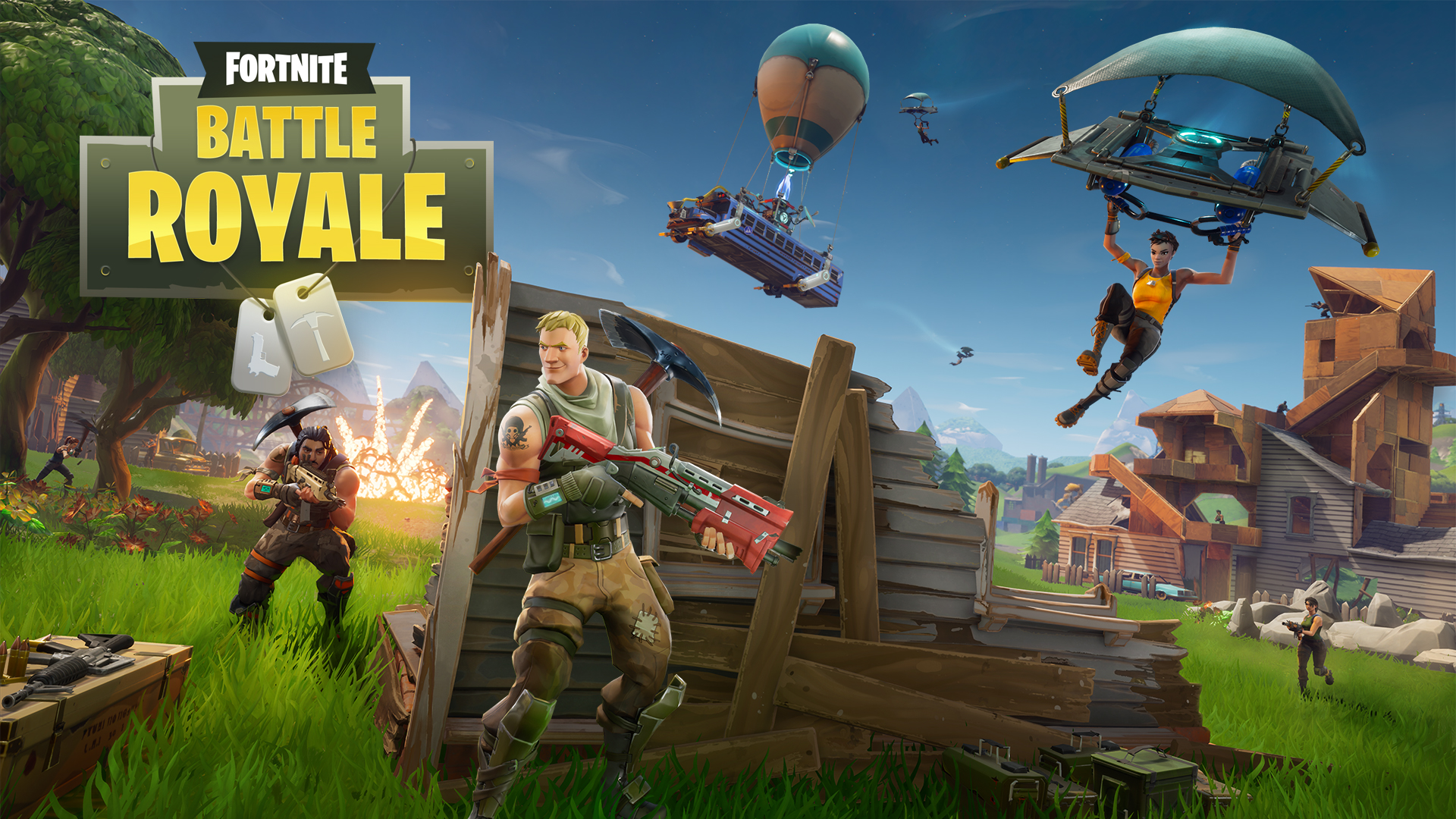 Fortnite Battle Royale 4K Wallpaper: A thrilling scene of action featuring players battling it out in a dynamic landscape