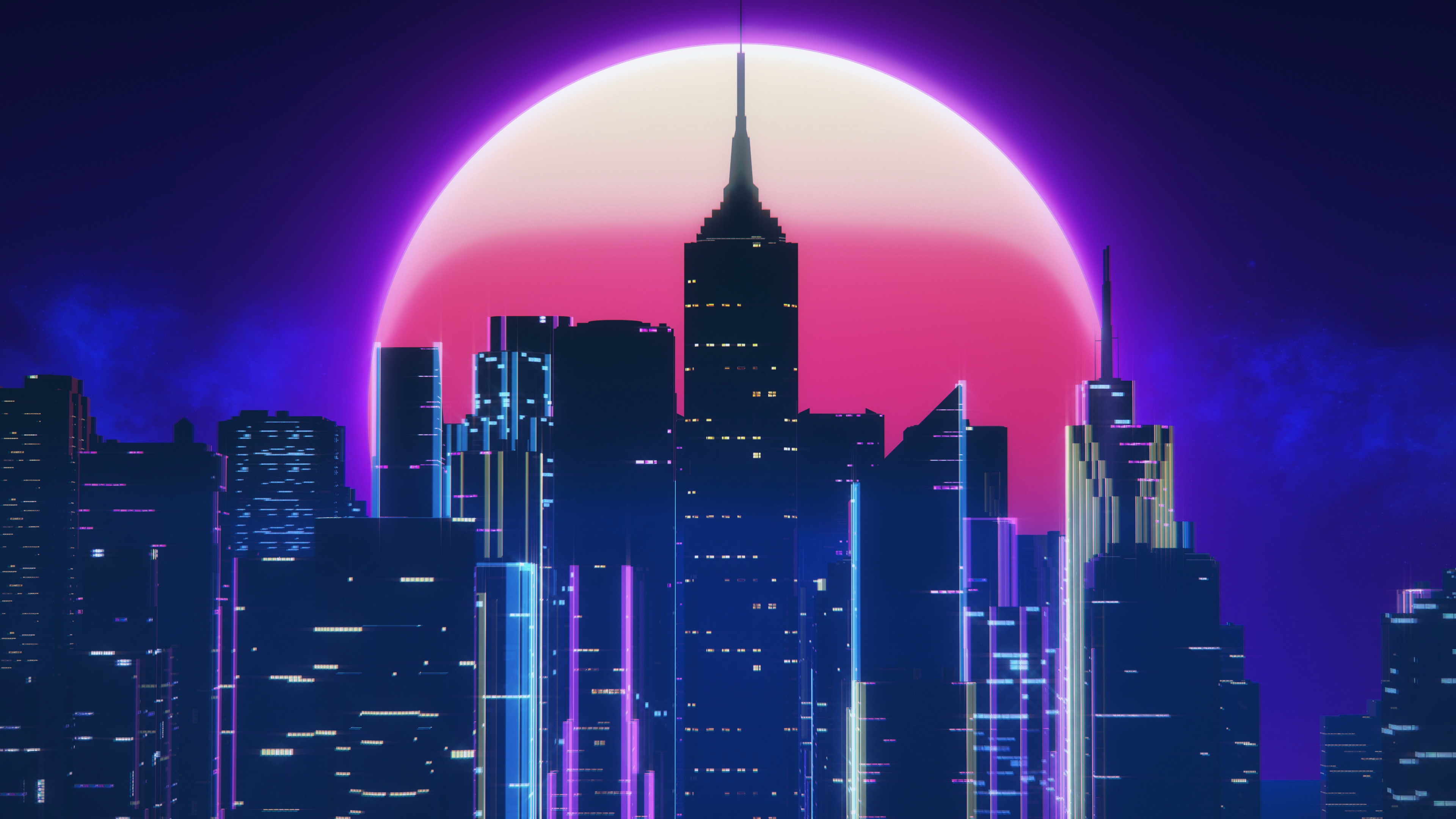 Synthwave City Retro Neon 4k Wallpaper HD Artist