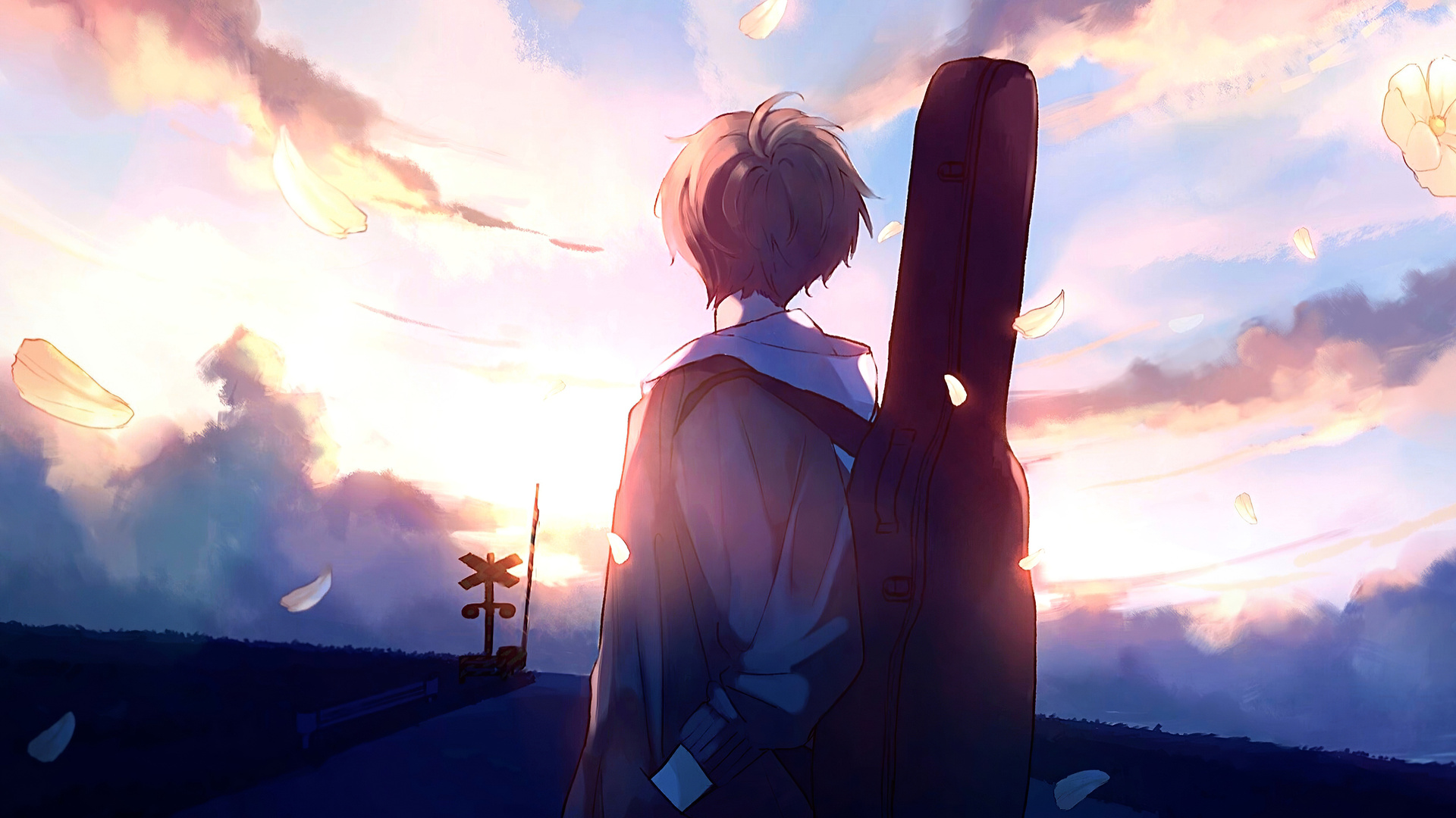 Anime Boy Guitar Painting Laptop Full HD 1080p 4k Wallpaper