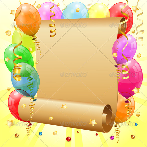 BirtHDay Frame With 3d Transparent Balloons Scroll Paper