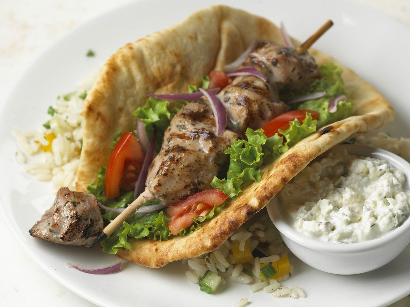 Greek Style Sandwich With Souvlaki And Vegetable Rice Recipe Eat