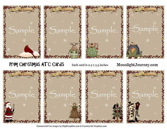 Primitive Christmas Background Collage Sheet Atc Aceo Jewelry Gift