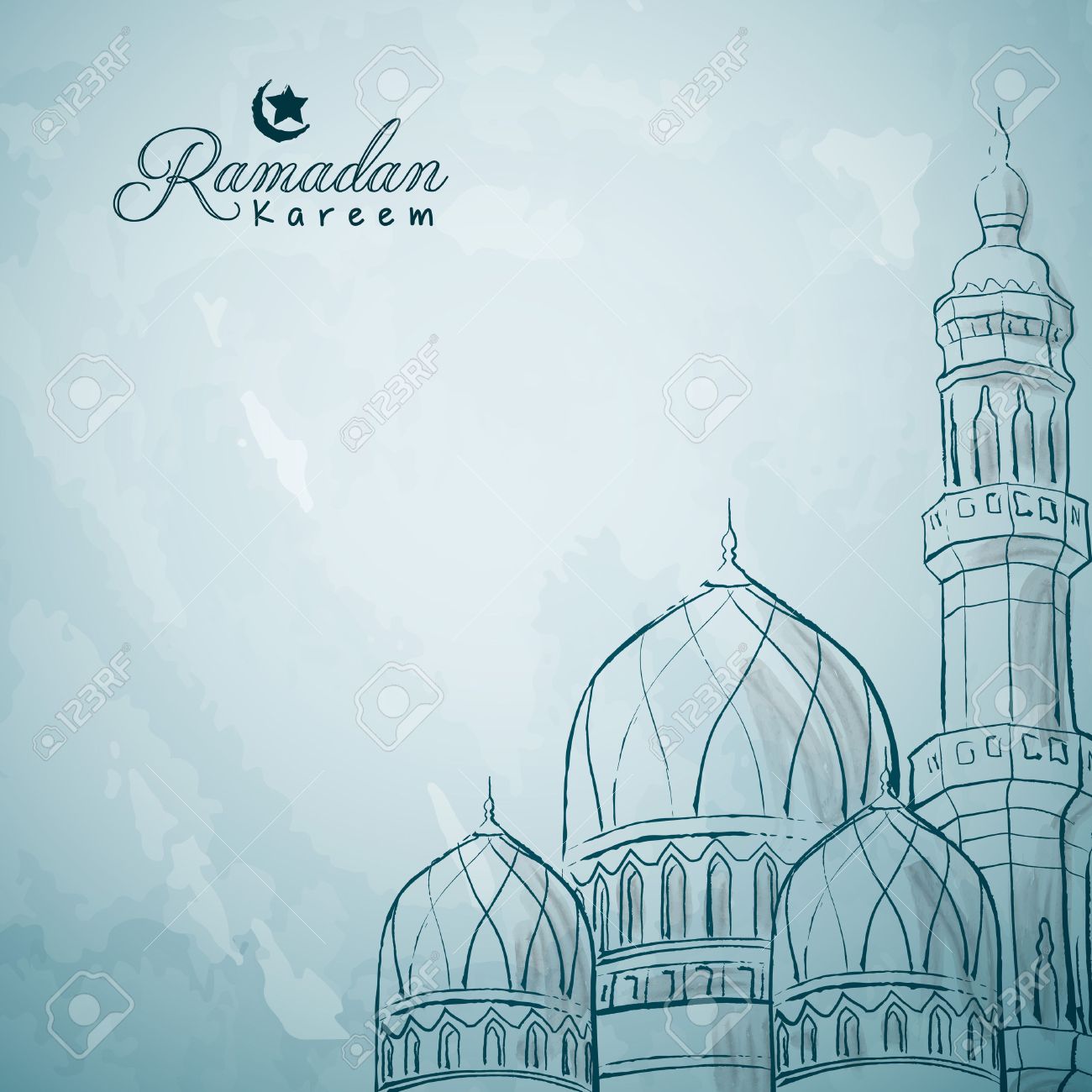 Mosque Ink Sketch Islamic Greeting Background Ramadan Kareem