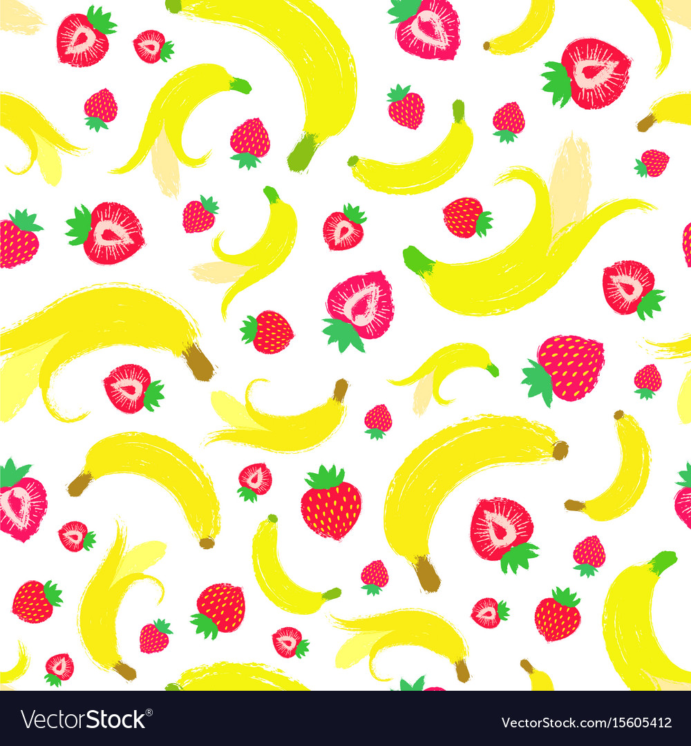 Banana Strawberry Background Painted Pattern Vector Image