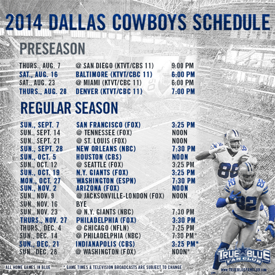 preseason schedule for the dallas cowboys