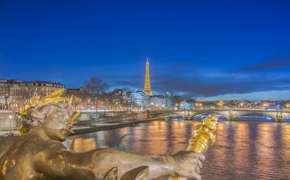 Bridges Sky Sculptures France Rivers Eiffel Tower Night Paris