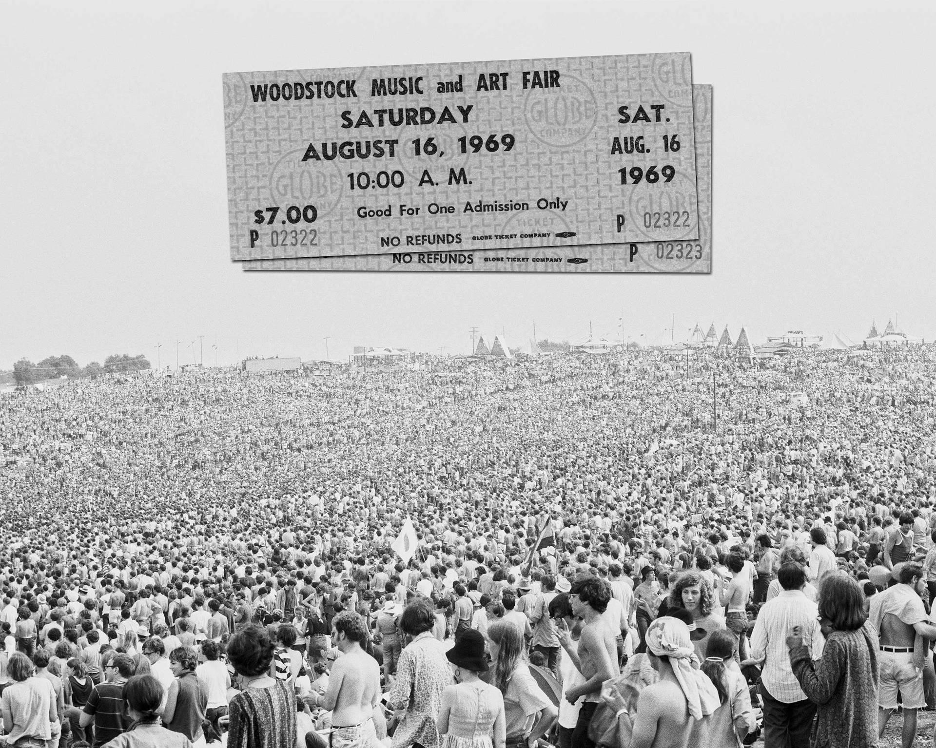 Woodstock Crowd And Ticket Wallpaper