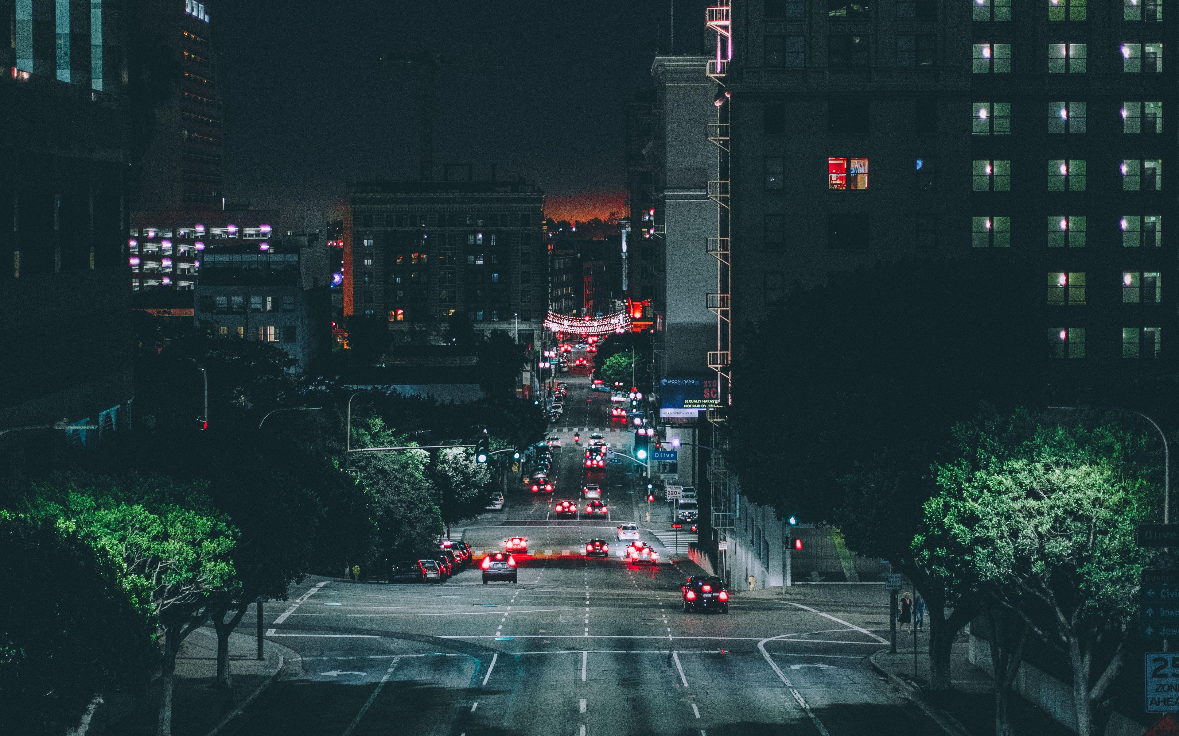 Wallpaper Los Angeles Night City Road