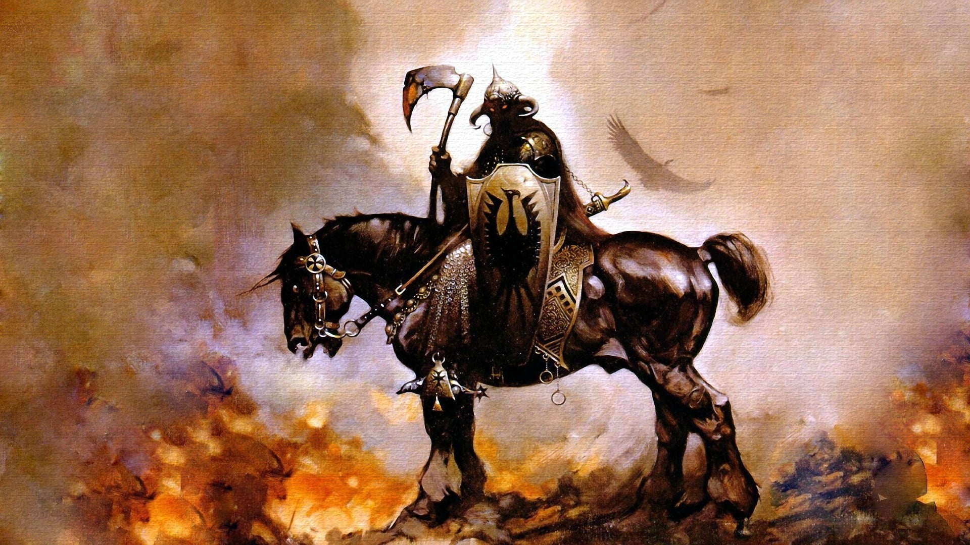 Knight Riding Horse Painting Death Dealer Ics Frank Frazetta
