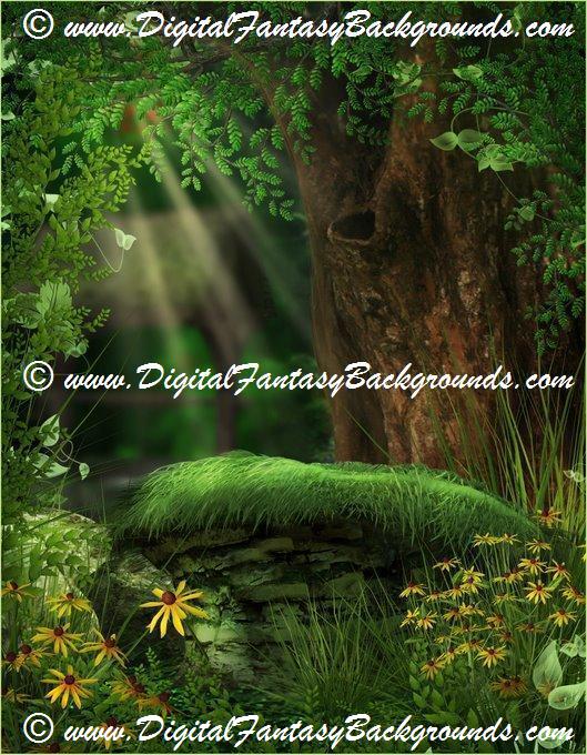 Enchanted Elf Forest Background Digital Fantasy