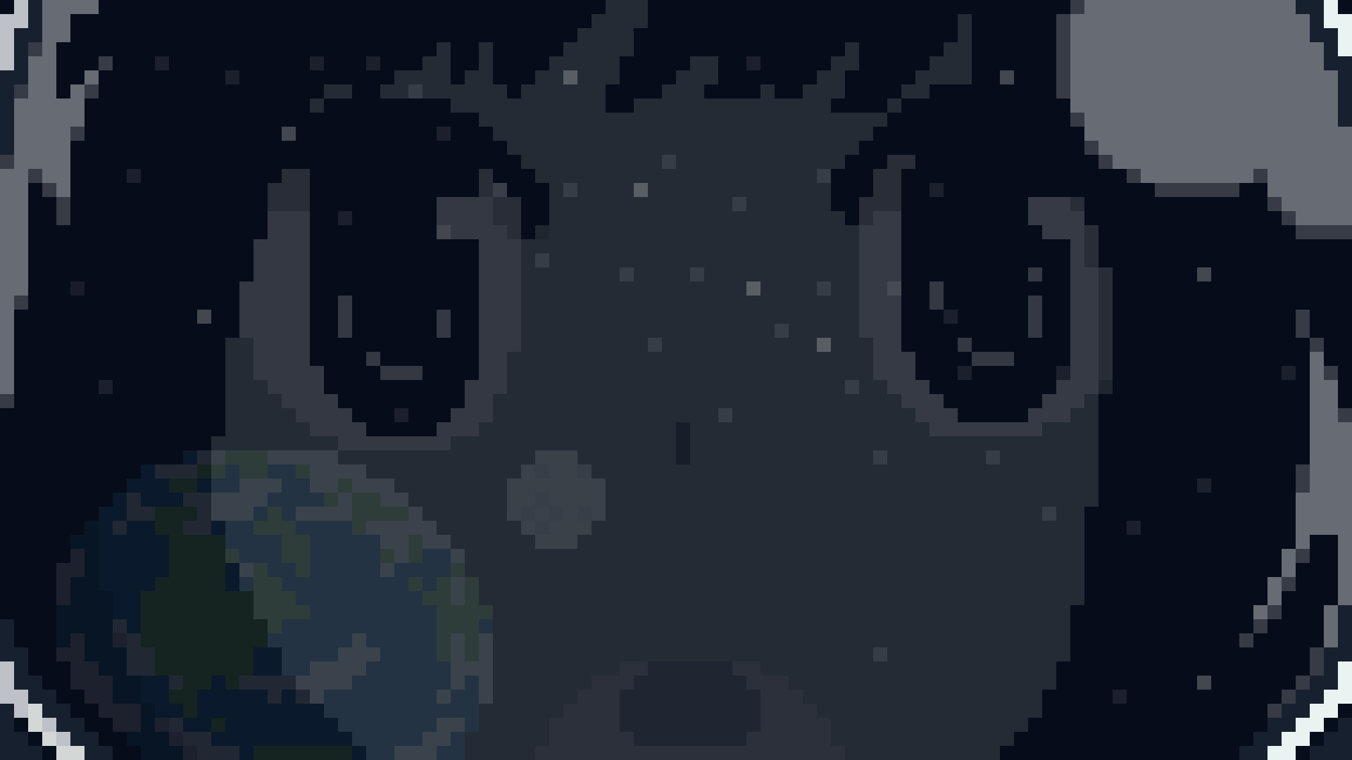 Pixel art of a Pokemon character in space, with Earth and the Moon in the background. Suitable for a phone wallpaper