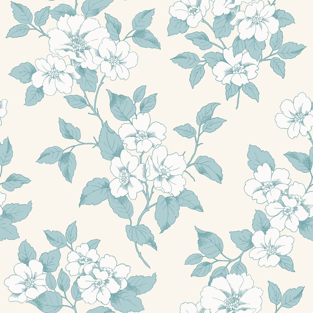  Floral Leaf Pattern Silver Teal Flower Motif Textured Wallpaper 204544