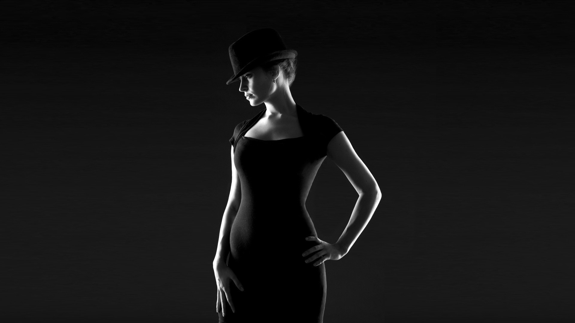 Monochrome Women Black Dress Tight Clothing Wallpaper HD
