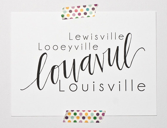 Louisville Ky Art Handlettered Print Bluegrass Home Decor Typography