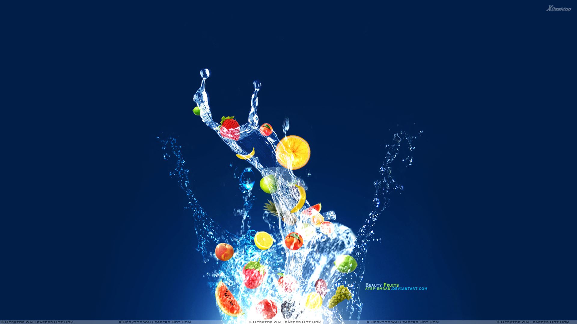Fruits Abstract Art on Blue Background Wallpaper