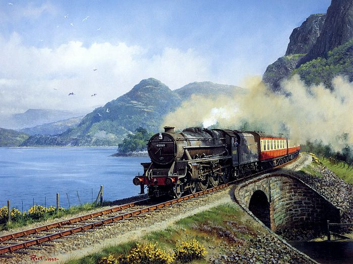 Lootive Crossing The Country Field Steam Train Painting Wallpaper