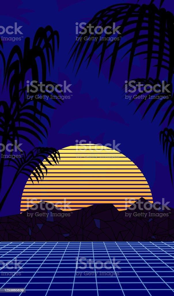 Neon 80s Summer Sunset Wallpapers Background2 Stock Illustration