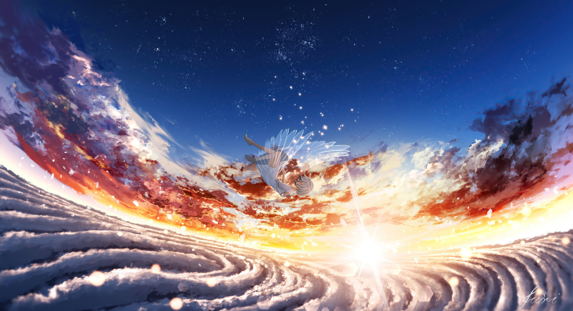 HD wallpaper anime girl falling stars scenic birds sky landscape one  person  Wallpaper Flare