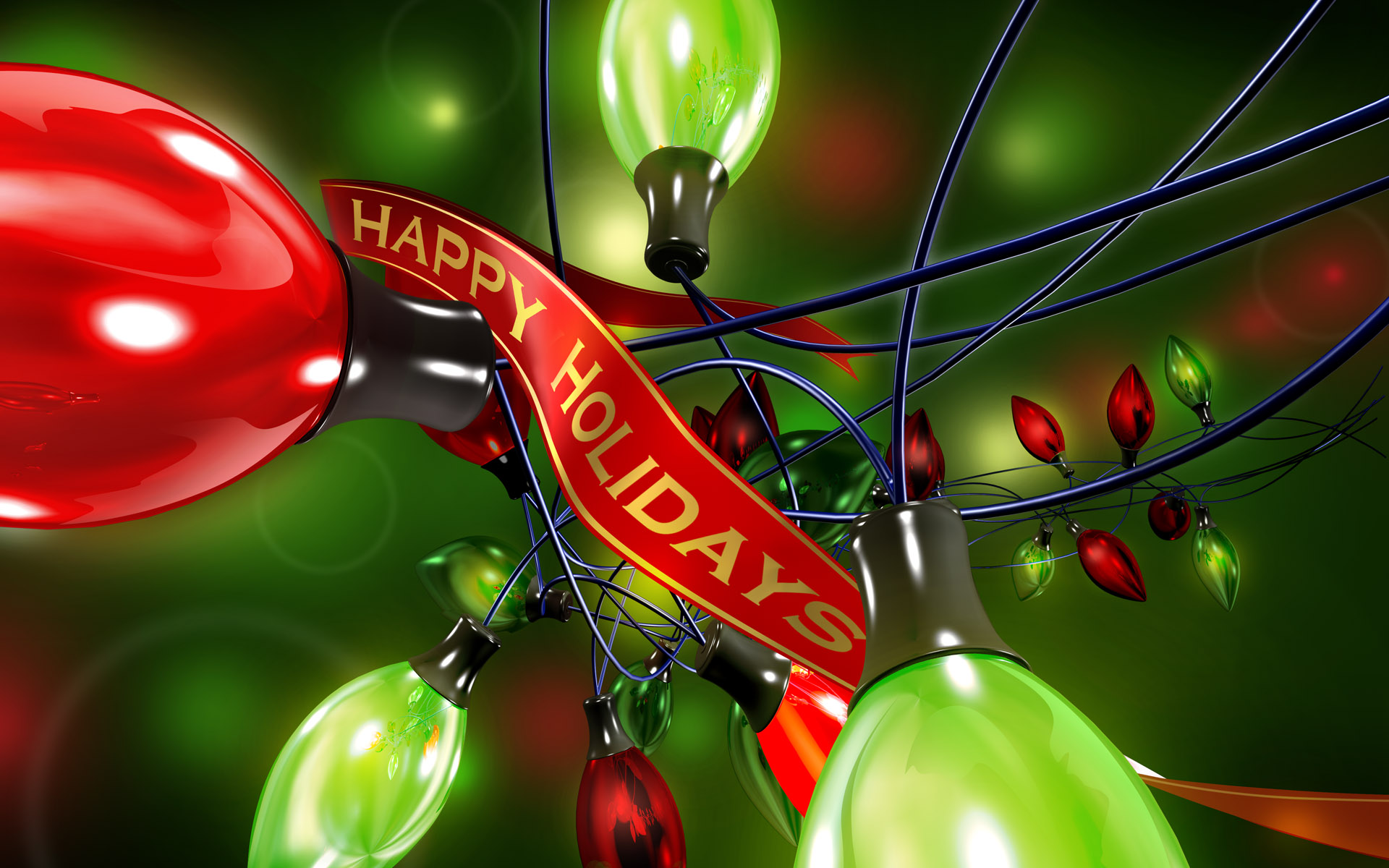 3D Render of Christmas Lights with 'Happy Holidays' Ribbon