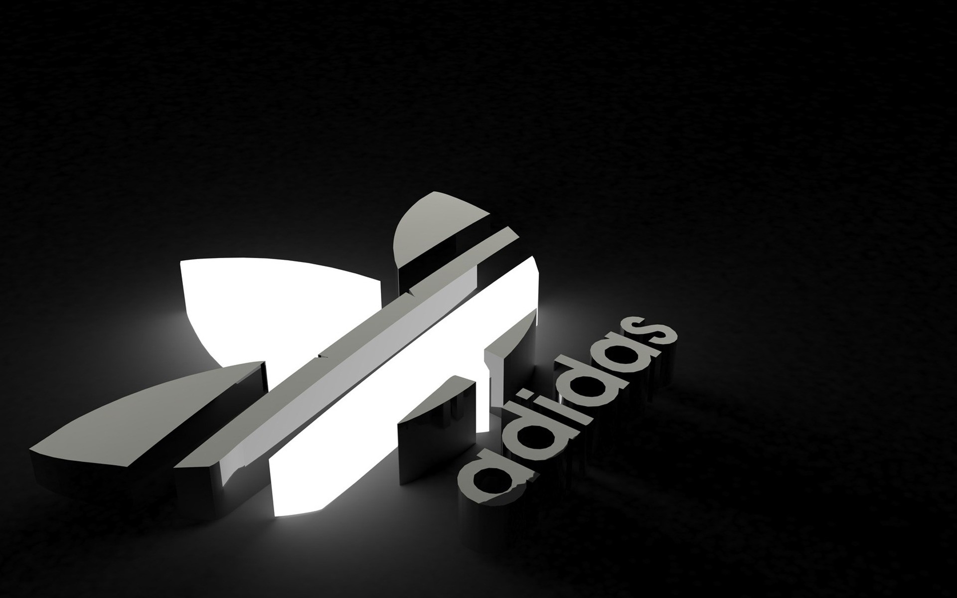 3D Adidas logo on a dark background with glowing white center