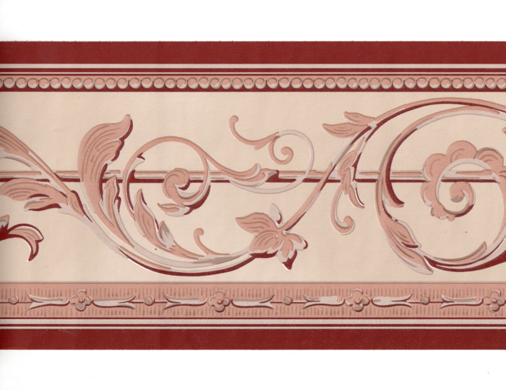  Architectural Brick RED Acanthus Leaf Scroll Wall paper Border