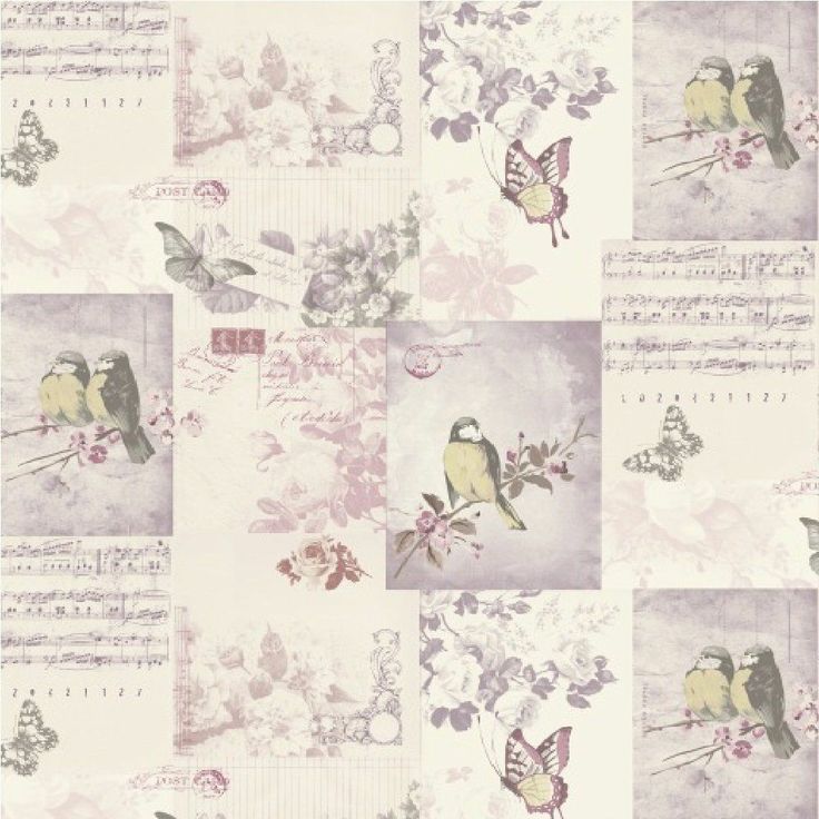 Shabby Chic Vintage Bird Cage Wallpaper Mauve Blue Pink Patchwork Love
