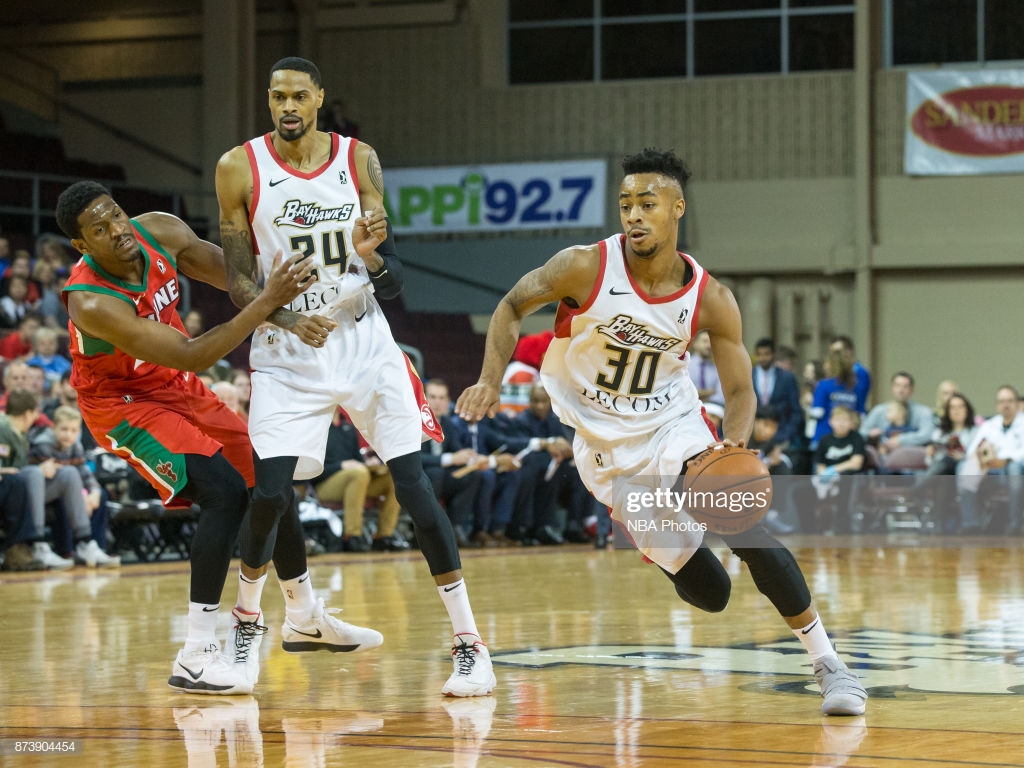 Jaylen Morris Of The Erie Bayhawks Drives Ball In Front A
